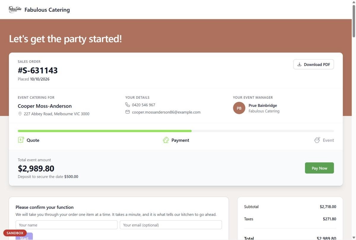 The customer page: accept, confirm and pay without a phone call.