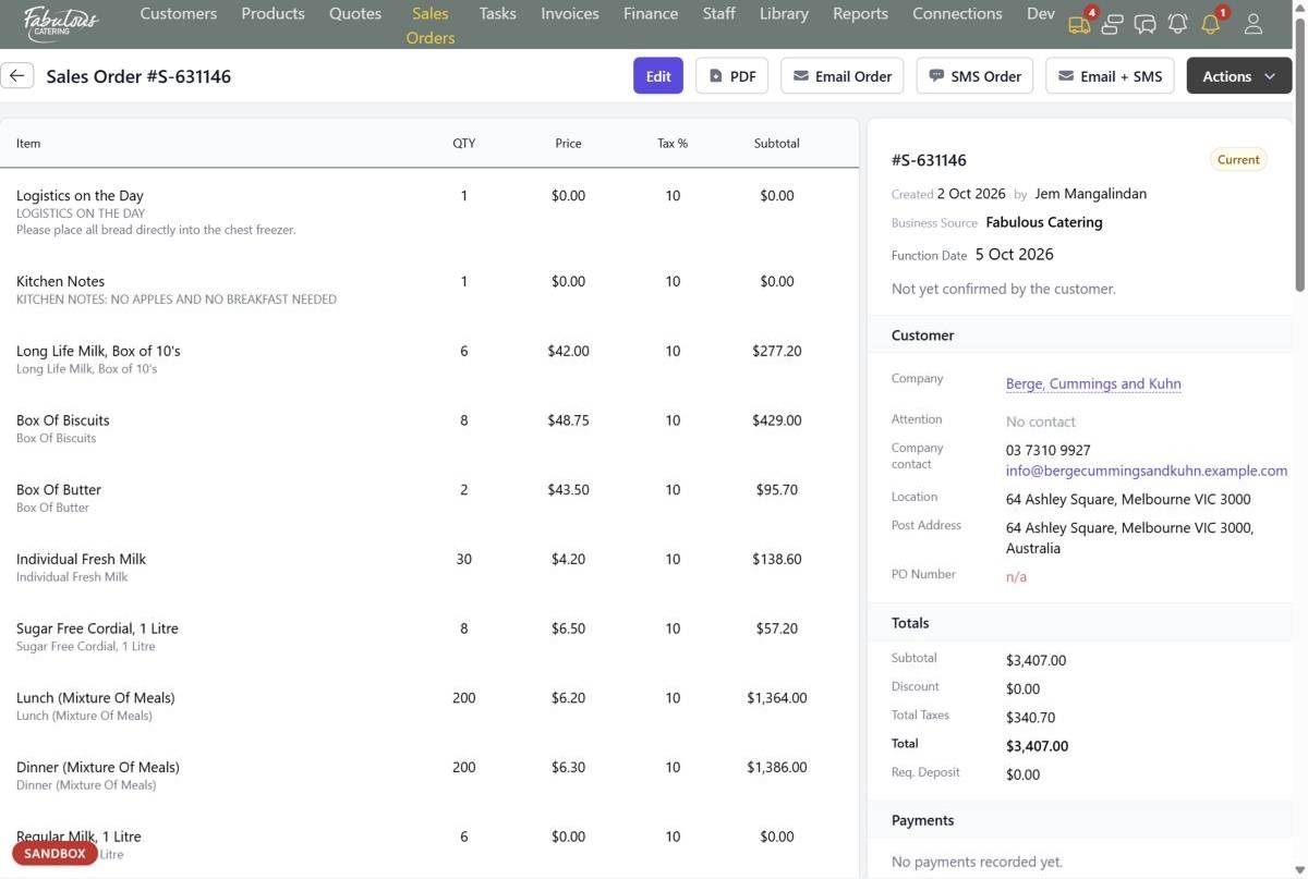 A sales order with everything about the job.